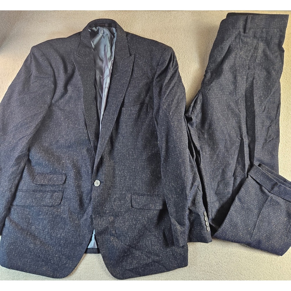 Vitali Men's Denim Blue Suit 44R 38W 2 Piece Blazer Pants Viscose Blend